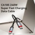 Кабел за данни – Yesido CA186 – Type-C → Type-C, fast charge 240W, 48V/5A, 480Mbps, E-Mark, оплетка, 2m – Черен