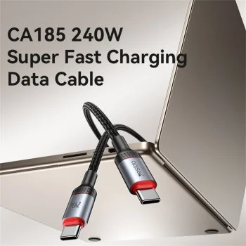 Кабел за данни – Yesido CA186 – Type-C → Type-C, fast charge 240W, 48V/5A, 480Mbps, E-Mark, оплетка, 2m – Черен