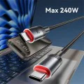 Кабел за данни – Yesido CA186 – Type-C → Type-C, fast charge 240W, 48V/5A, 480Mbps, E-Mark, оплетка, 2m – Черен