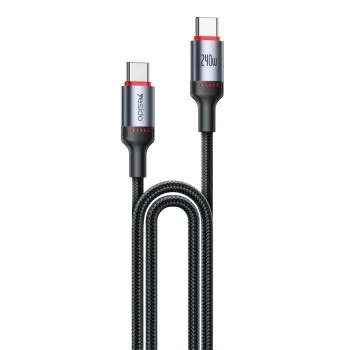 Кабел за данни – Yesido CA186 – Type-C → Type-C, fast charge 240W, 48V/5A, 480Mbps, E-Mark, оплетка, 2m – Черен