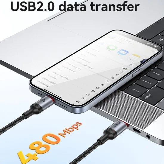 Кабел за данни – Yesido CA186 – Type-C → Type-C, fast charge 240W, 48V/5A, 480Mbps, E-Mark, оплетка, 2m – Черен