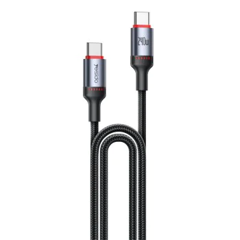 Кабел за данни – Yesido CA185 – Type-C → Type-C, fast charge 240W, 48V/5A, 480Mbps, E-Mark, оплетка, 1.2m – Черен