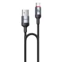 Кабел за данни – Yesido CA129C – USB → Type-C, fast charge 18W, 3A, 480Mbps, CarPlay, алуминий, 1.2m – Черен