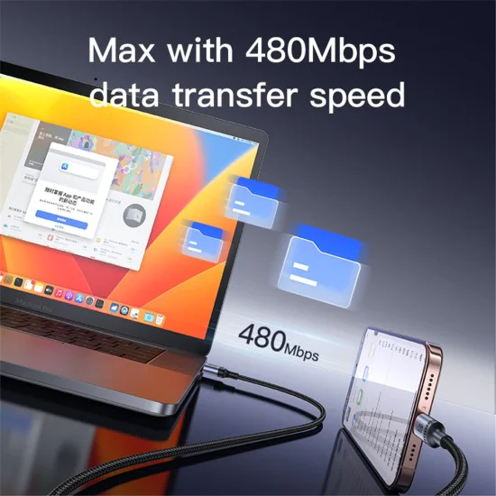 Кабел за данни – Yesido CA181 – Type-C → Type-C, fast charge 60W, 3A, 480Mbps, алуминий, 1.2m – Черен