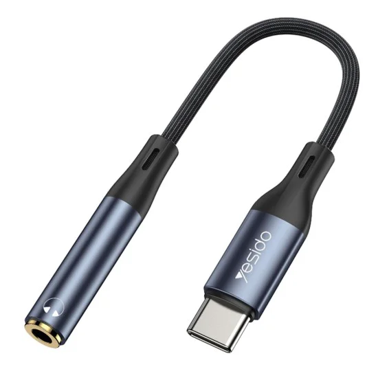 Аудио адаптер – Yesido YAU38 – Type-C → 3.5mm, найлон, алуминий, 15cm – Черен