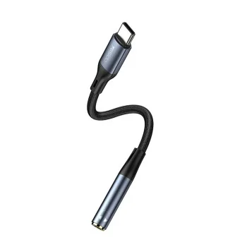 Аудио адаптер – Yesido YAU38 – Type-C → 3.5mm, найлон, алуминий, 15cm – Черен