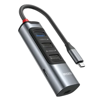 Докинг станция 5 в 1 – Yesido HB24 – Type-C → 3× USB + USB-C + Mini DP, PD100W, 4K@30Hz, 5Gbps – Сив