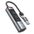 Докинг станция 4 в 1 – Yesido HB19 – USB/Type-C → 3× USB + USB-C, fast charge, 5Gbps – Сив