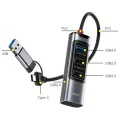 Докинг станция 4 в 1 – Yesido HB19 – USB/Type-C → 3× USB + USB-C, fast charge, 5Gbps – Сив