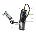 Докинг станция 5 в 1 – Yesido HB20 – USB/Type-C → 4× USB + USB-C, PD100W, fast charge, 5Gbps – Сив