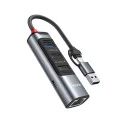 Докинг станция – Yesido HB21 – USB/Type-C → 3× USB + USB-C + RJ45 1000M, PD100W, 5Gbps – Сив
