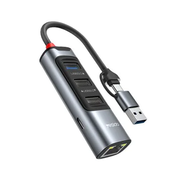 Докинг станция – Yesido HB21 – USB/Type-C → 3× USB + USB-C + RJ45 1000M, PD100W, 5Gbps – Сив