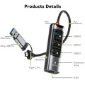 Докинг станция – Yesido HB21 – USB/Type-C → 3× USB + USB-C + RJ45 1000M, PD100W, 5Gbps – Сив