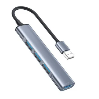 Докинг станция 4в1 – Yesido HB18 – USB → 1× USB3.0, 3× USB2.0, Plug&Play, 5Gbps, алуминий – Сива