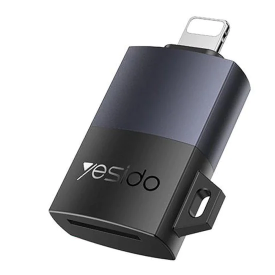 Адаптер – Yesido GS38 – Lightning → TF карта, 480Mbps, 4K, LED индикатор – Сив