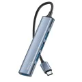 Докинг станция 4в1 – Yesido HB17 – Type-C → 1× USB3.0, 3× USB2.0, Plug&Play, 5Gbps, алуминий – Сива