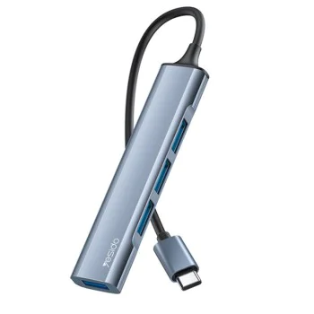 Докинг станция 4в1 – Yesido HB17 – Type-C → 1× USB3.0, 3× USB2.0, Plug&Play, 5Gbps, алуминий – Сива