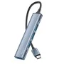 Докинг станция 4в1 – Yesido HB17 – Type-C → 1× USB3.0, 3× USB2.0, Plug&Play, 5Gbps, алуминий – Сива