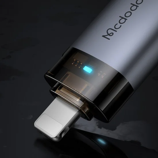 OTG адаптер (OT-7390) - Mcdodo - USB към Lightning, индикаторна светлина, връзка за закачане - Черно