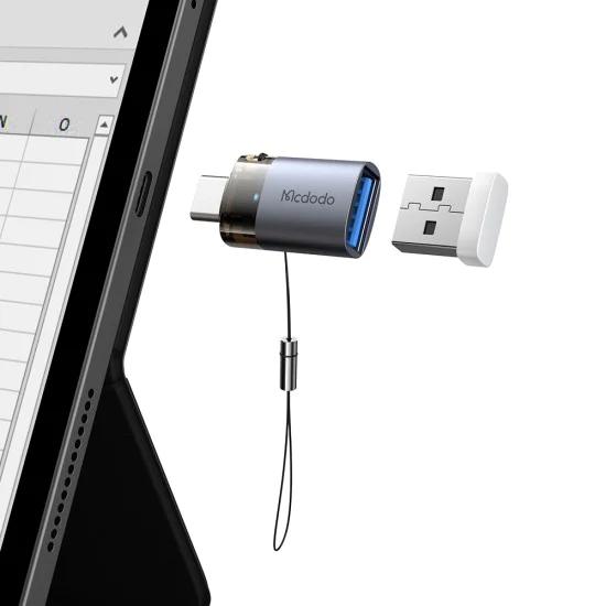 OTG адаптер (OT-7400) - Mcdodo - USB 3.0 към Type-C, 5Gbps, индикаторна светлина, връзка за закачане - Черно