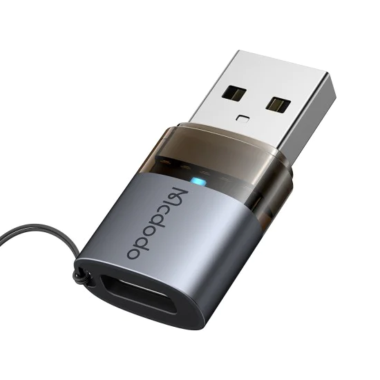 OTG адаптер (OT-7580) - Mcdodo - Type-C към USB 3.0, индикаторна светлина, връзка за закачане - Черно