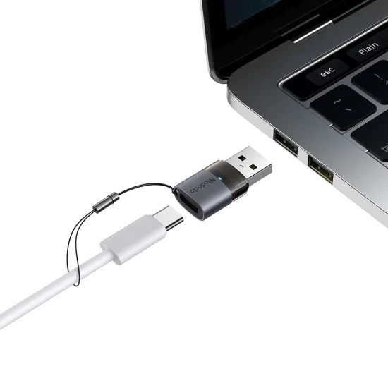 OTG адаптер (OT-7580) - Mcdodo - Type-C към USB 3.0, индикаторна светлина, връзка за закачане - Черно