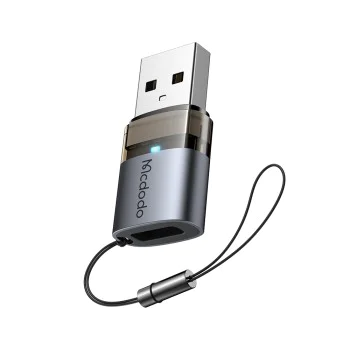 OTG адаптер (OT-7580) - Mcdodo - Type-C към USB 3.0, индикаторна светлина, връзка за закачане - Черно