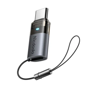 OTG адаптер (OT-7610) - Mcdodo - Lightning към Type-C, 60W, синя светлина, връзка за закачане - Черно