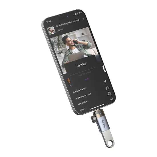 OTG адаптер 2в1 (OT-7600) - Mcdodo - USB към USB-C, вграден четец за карти, 5Gbps - Черно