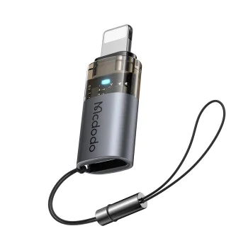 OTG адаптер (OT-7630) - Mcdodo - USB-C към Lightning, 36W, синя светлина, връзка за закачане - Черно