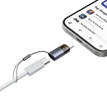 OTG адаптер (OT-7630) - Mcdodo - USB-C към Lightning, 36W, синя светлина, връзка за закачане - Черно