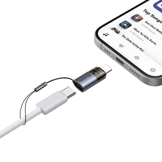 OTG адаптер (OT-7630) - Mcdodo - USB-C към Lightning, 36W, синя светлина, връзка за закачане - Черно