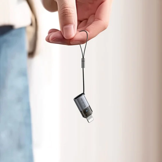 OTG адаптер (OT-7630) - Mcdodo - USB-C към Lightning, 36W, синя светлина, връзка за закачане - Черно