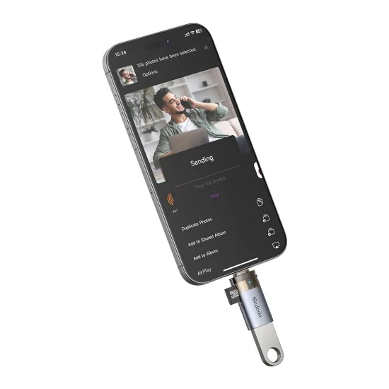 OTG адаптер (OT-7850) - Mcdodo - USB към Lightning, с TF четец за карти, 480Mbps, LED индикатор - Черно