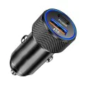 Techsuit - Премиум зарядно за кола VoltDuo (C2) - с LED светлина, USB QC 3.0, Type-C PD30W, 5V/3A, ABS, Метал - Черен
