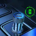 Techsuit - Премиум зарядно за кола VoltDuo (C2) - с LED светлина, USB QC 3.0, Type-C PD30W, 5V/3A, ABS, Метал - Черен