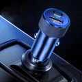 Techsuit - Премиум зарядно за кола VoltDuo (C2) - с LED светлина, USB QC 3.0, Type-C PD30W, 5V/3A, ABS, Метал - Черен