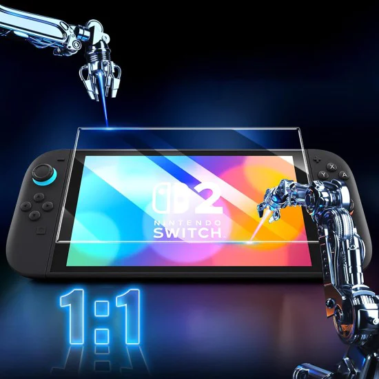 Протектор за Nintendo Switch 2, устойчив на 9H - Techsuit - (2 броя) Premium Tempered Glass SwitchAura с апликатор (NS1) - Прозрачен