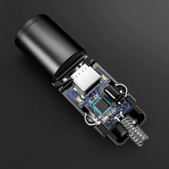 Techsuit - Премиум зарядно за кола NanoVolt (C5) - Мини дизайн, Бързо зареждане, Type-C PD30W, 3A, Пръстен за издърпване, Алуминиева сплав - Черен