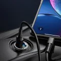 Techsuit - Премиум зарядно за кола NanoVolt (C5) - Мини дизайн, Бързо зареждане, Type-C PD30W, 3A, Пръстен за издърпване, Алуминиева сплав - Черен