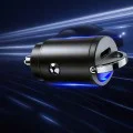 Techsuit - Премиум зарядно за кола NanoVolt (C5) - Мини дизайн, Бързо зареждане, Type-C PD30W, 3A, Пръстен за издърпване, Алуминиева сплав - Черен