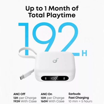 Anker - Безжични слушалки P41i Ultimate MFI версия (A3937G12) - Вградено зарядно, Стойка, ANC, 6 микрофона, Бас, 2x Режим - Бяла