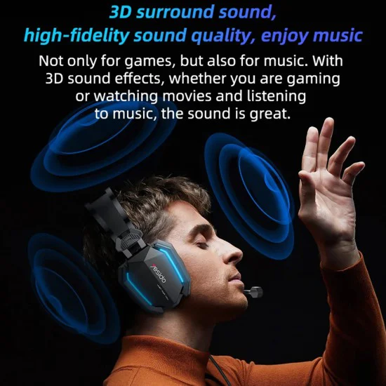Игрови слушалки – Yesido Wired Headphones (EK03) – 3.5mm жак + USB, микрофон, LED светлини, 2m – Черни