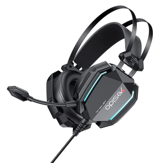 Игрови слушалки – Yesido Wired Headphones (EK03) – 3.5mm жак + USB, микрофон, LED светлини, 2m – Черни