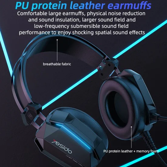 Игрови слушалки – Yesido Wired Headphones (EK03) – 3.5mm жак + USB, микрофон, LED светлини, 2m – Черни