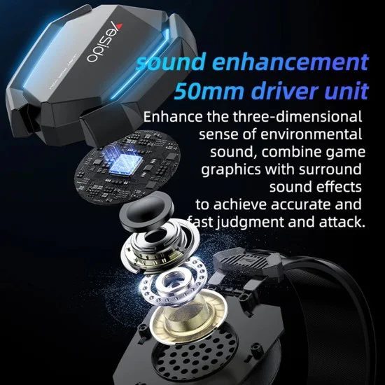 Игрови слушалки – Yesido Wired Headphones (EK03) – 3.5mm жак + USB, микрофон, LED светлини, 2m – Черни