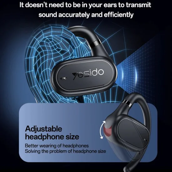 Безжични слушалки – Yesido Wireless Earbuds (YSP25) – Bluetooth V5.3, open-ear дизайн, IP54, 600mAh – Черни
