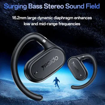Безжични слушалки – Yesido Wireless Earbuds (YSP25) – Bluetooth V5.3, open-ear дизайн, IP54, 600mAh – Черни