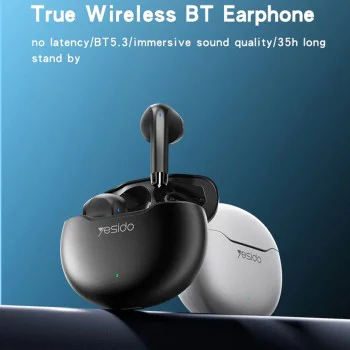 Безжични слушалки – Yesido Wireless Earbuds (TWS21) – Bluetooth V5.3, полу-в ухо, тъч контрол, шумопотискане, 320mAh – Бели