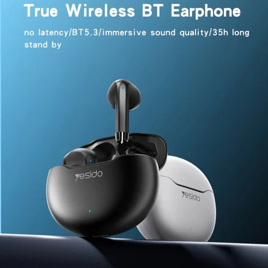 Безжични слушалки – Yesido Wireless Earbuds (TWS21) – Bluetooth V5.3, полу-в ухо, тъч контрол, шумопотискане, 320mAh – Черни